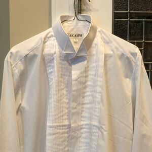 Men's White Pleated Front Dress Shirt
